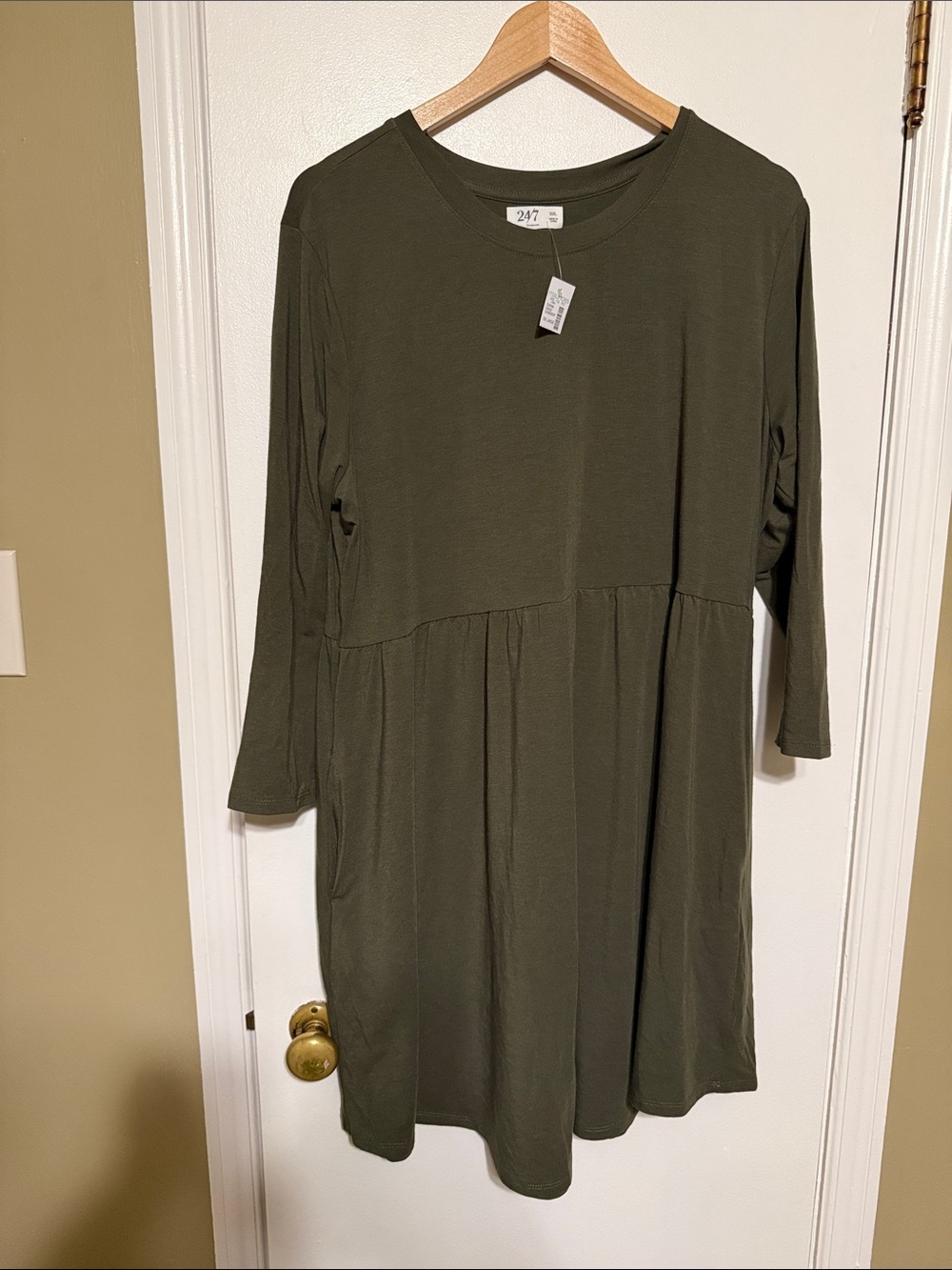 Maurices 24/7 Olive Green 3/4-Sleeve Mini Dress